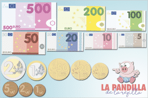 Dibujos de monedas y billetes de euro